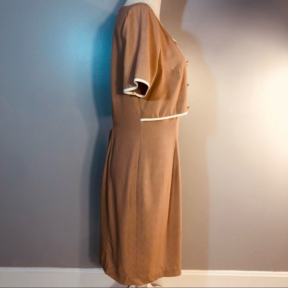 Nina Piccalino 11 Vintage Tan Sheath Dress Faux Jacket W/Buttons Dress 10 - Picture 3 of 7